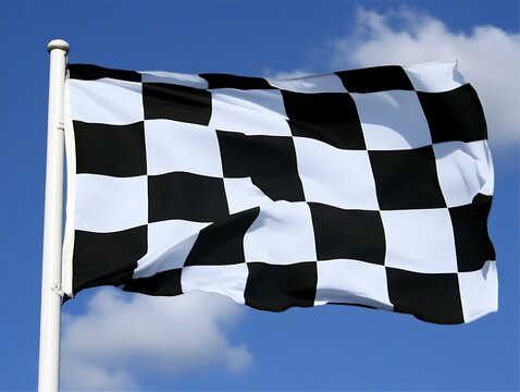 Checkered Flag Waves for Blue Sky Race Finish. - Powered by Adobe
