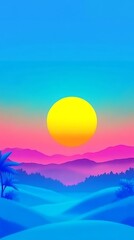 Fototapeta premium Vibrant Sunset Over Desert Landscape.