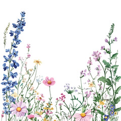 Elegant Dainty Wildflowers Frame - Isolated White Background EPS