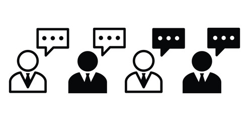 Communication Person Icons with Speech Bubbles Black and White Color Vector Design Illustration