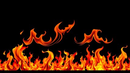 Lebendige Flammen auf tiefschwarzem Hintergrund, ideal für dramatische Effekte und feurige Designs.