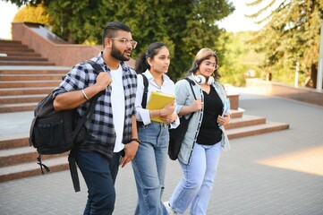 Cheerful Indian asian young group of college students or friends together