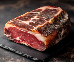 Fototapeta premium Pork collar ham on flagstone, rustic style. Close up
