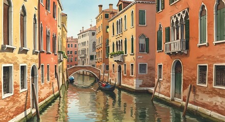 Obraz premium Gondola Navigates Venice Canal Lined with Buildings During Daytime