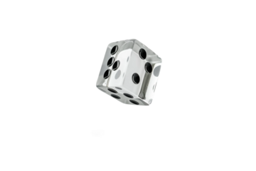 Crystal-clear dice rolling dynamically isolated on transparent background