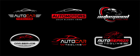 Automotive logo templates collection. Car logo ornament logo vector design elements set. Emblem of sports car set. Car garage logo vector bundle