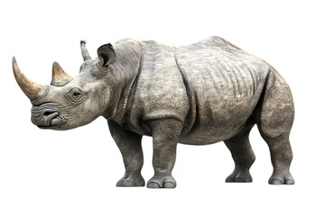 Obraz premium Side View of a Gray Rhino with Horns Standing on Transparent Background Wildlife and Isolated Animal Photography