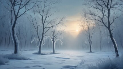 A serene and majestic winter forest landscape