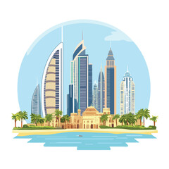 Dubai Famous Landmarks Travel Vector Illustration