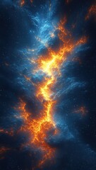 Naklejka premium Lightning bolt splitting clouds in night sky 