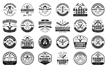 Barbershop logo sign badge vector collection. Vintage barbershop logo with retro style vector design. Set of design elements for barber shop, haircut's salon
