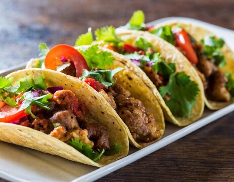 Four tacos in close up