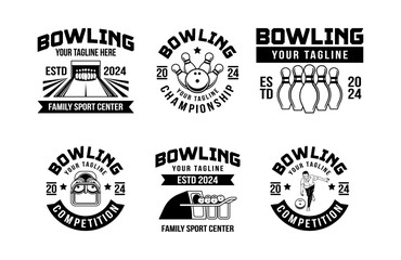 Fototapeta premium Bowling vector logo template bundle. Bowling ball logo emblems collection. Vintage vector illustration set of logos on bowling theme. Bowling logo vector for t-shirt design
