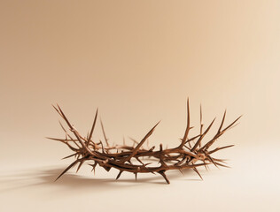 Fototapeta premium Powerful Easter Crown of Thorns on Beige - Symbol of Sacrifice with Copy Space for Text, Logo, or Bible Verse - High-Quality Religious Image for Holy Week, Church, and Easter Marketing