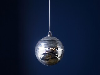 Obraz premium Hanging silver disco ball on blue background 
