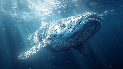 Naklejka premium Whale shark gracefully swimming through sunlit ocean high resolution picture