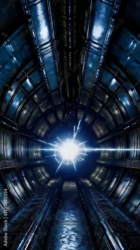 Poster futuristic tunnel explodes with energy burst creating intense scifi visual spectacle