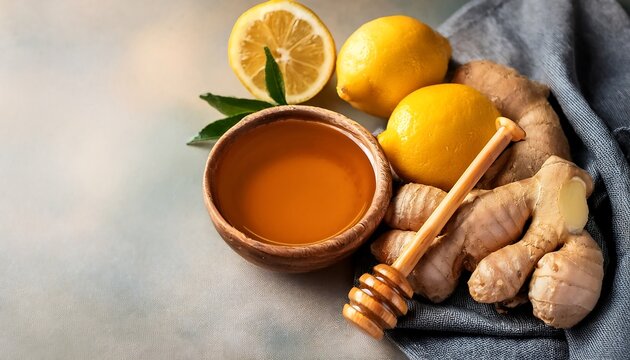 "Bowl of Honey, Lemon, and Ginger &ndash; Natural Healing Remedy"