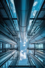Carbon capture and storage facility with pipes reaching for the sky