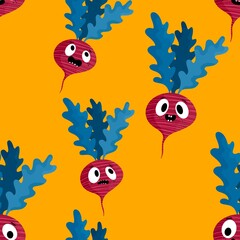 Cartoon food seamless radish pattern for wrapping paper and fabrics and linens and kids clothes print and summer