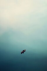 Fototapeta premium Solitary kayak on calm, misty water.