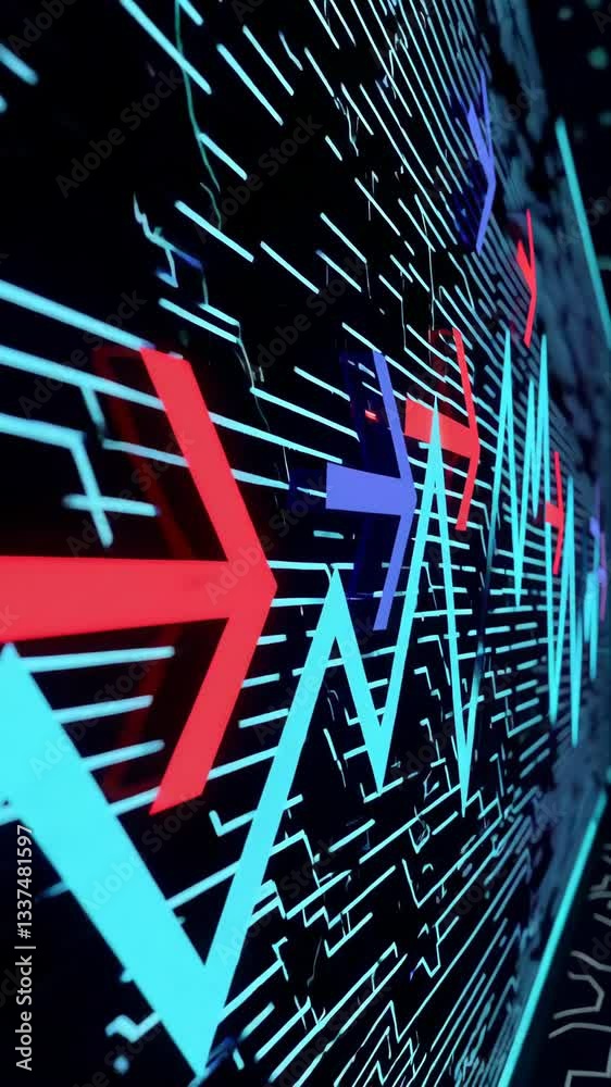 Poster dynamic arrow movements in futuristic data visualization with digital patterns