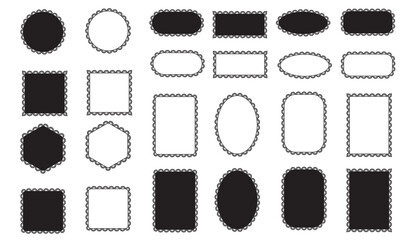 Double Scallop Frame Shapes and Border, Paper Doily Template for Greeting Cards, Christmas Cards, Wedding Invitations, Scrapbooking. Black Vector Frame Collection Set