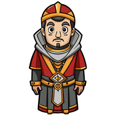 a cartoon illustration of a king, wearing a royal crown and attire