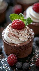 Chocolate cupcake with cream and berries	