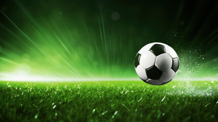 Fototapeta premium The soccer ball glides across the green field, excitement building as players chase their dreams in the stadium.