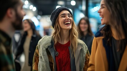 Joyful connection: Friends sharing laughter in a casual urban setting