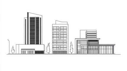 Modern city skyline architectural drawing