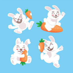 Fototapeta premium Cute white bunny collection with carrot