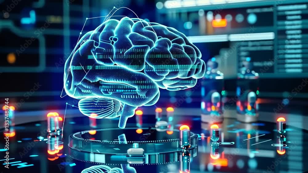 Poster innovative exploration of artificial intelligence and neural networks in a futuristic lab setting
