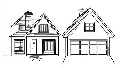 Two-story home and garage sketch illustration