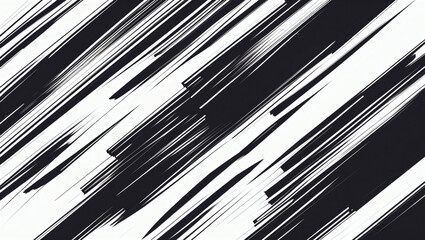 Obraz premium Dynamic black and white abstract art, portraying the concept of acceleration or motion with contrasting linear shapes and a white background.