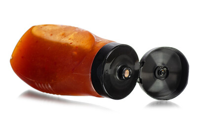 Plastic bottle sweet and sour sauce on white background isolation