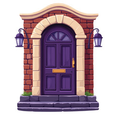 Vintage Front Door with Stone Frame in Old Building Facade