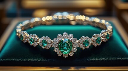 Obraz premium Luxury Emerald and Diamond Bracelet: A Jewel of Exquisite Craftsmanship