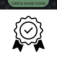 Certified medal icon check mark symbol, vector icons, color set. Premium quality icon sign - Approval badge ribbon icon tick mark symbol