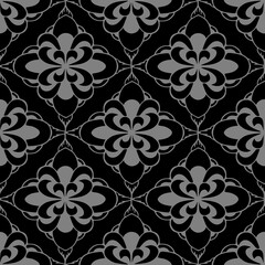 seamless tile pattern of abstract geometric gray elements on a black background, texture, design