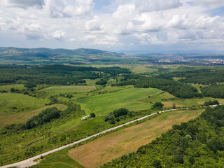 Obraz premium Aerial view of Vitosha Mountain near Village of Rudartsi, Bulgaria