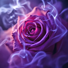 Naklejka premium Enchanting Velvet Purple Roses in Dreamy Blue Smoke, Romantic, Moody, Ethereal Floral Photography