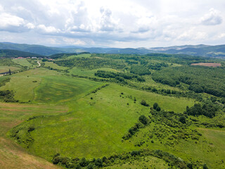 Obraz premium Aerial view of Vitosha Mountain near Village of Rudartsi, Bulgaria