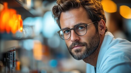 Obraz premium Portrait of a Confident Male Scientist in a Laboratory Setting