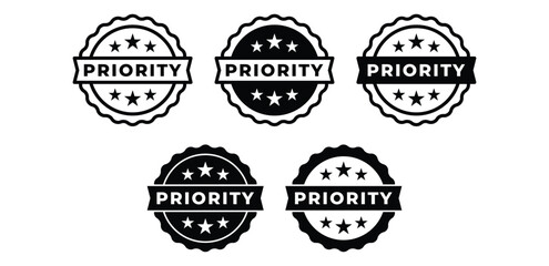 Priority Badge Round Shape Stamp Sticker Label Icons Set Vector Design Illustration Template