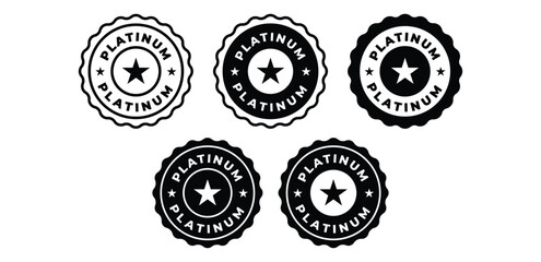 Platinum Badge Label Sticker with Star Icons Black and White Color Vector Design Illustration Template