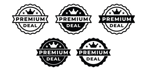 Premium Deal Crown Badges Icons Set Black and White Color Vector Design Illustration Template