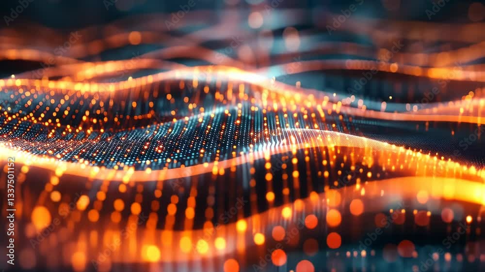 Poster Colorful waves of light create a mesmerizing visual display in a dynamic digital environment