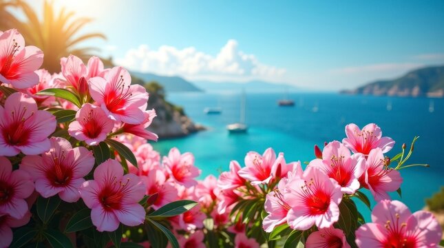 Pink oleander flowers abound on Türkiye's sun-kissed Mediterranean coast